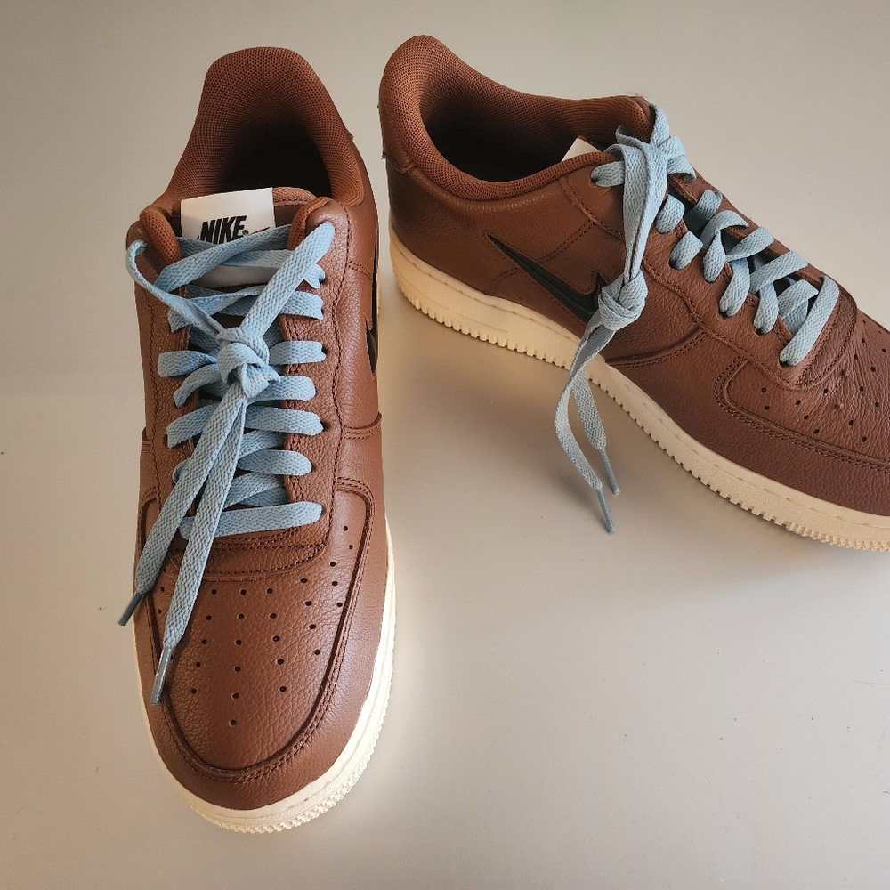 Nike Men's Brown Sneakers with Light Blue Accents
